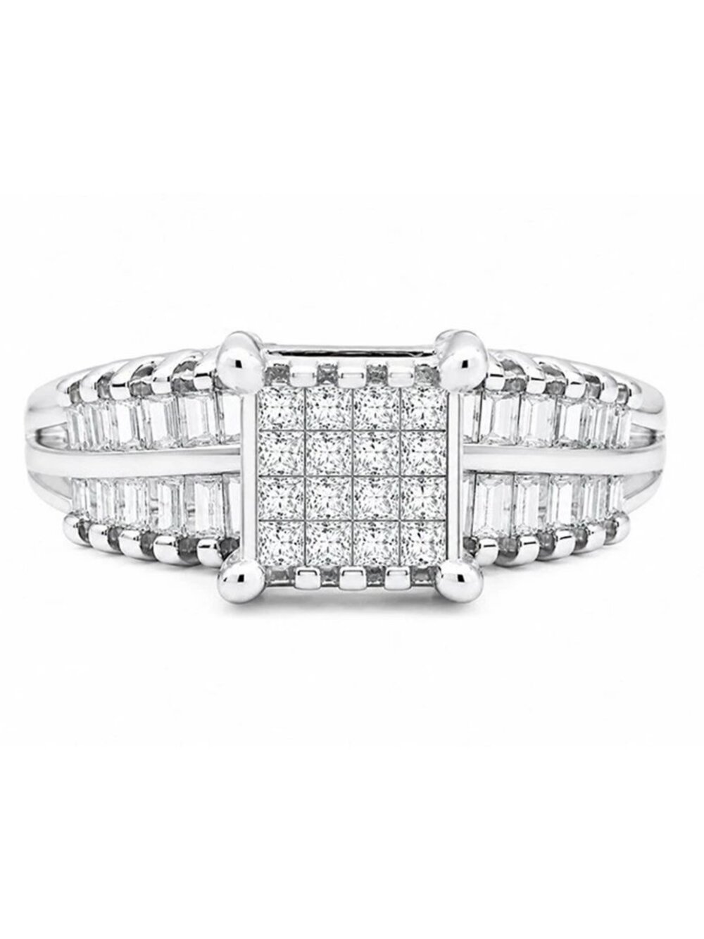 Genuine 1.10 Cts Diamonds Engagement Ring 14k White Gold